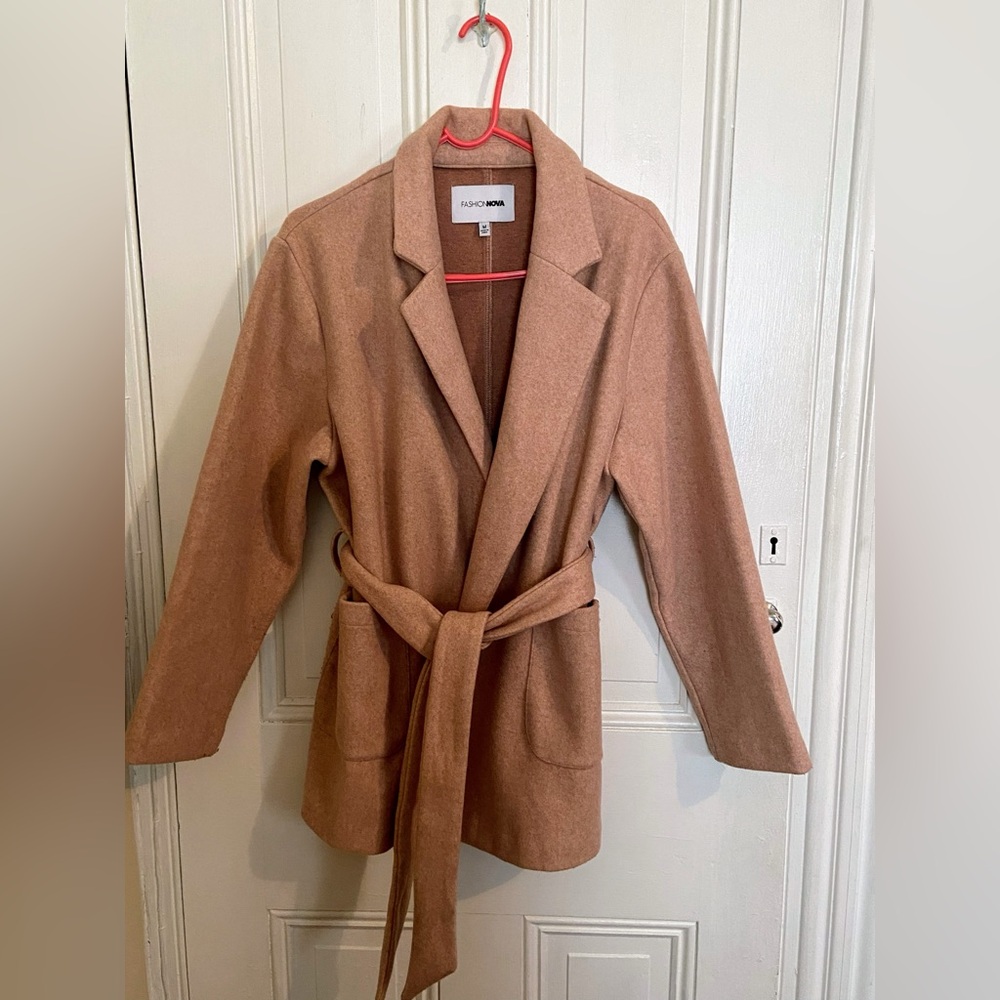 Fashion Nova Pink Pea Coat with Belted Wrap Design